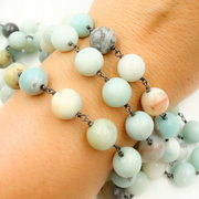 Peruvian Opal Round Shape Oxidized Wire Chain.