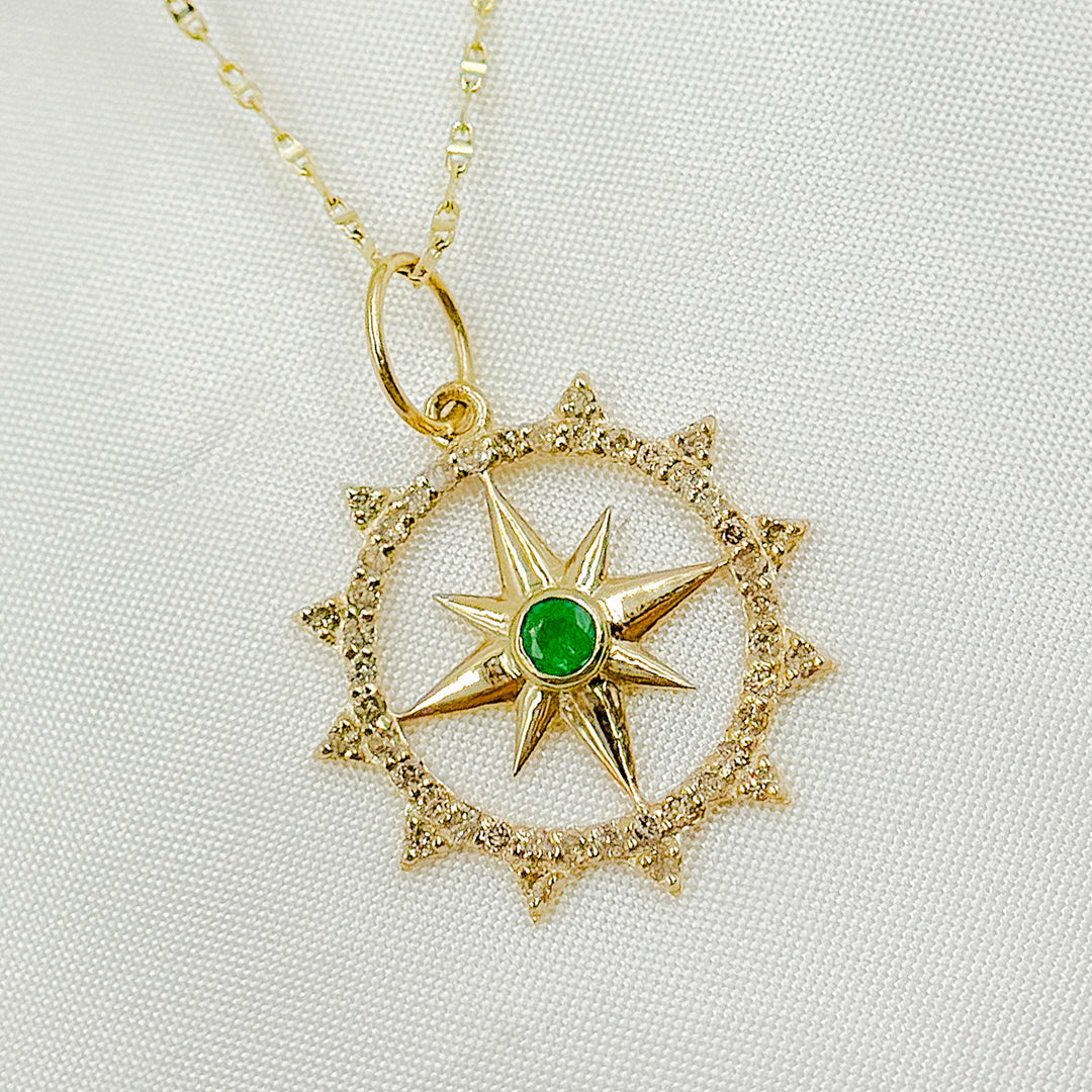 14k Solid Gold Diamond and Emerald Star Charm. GDP636