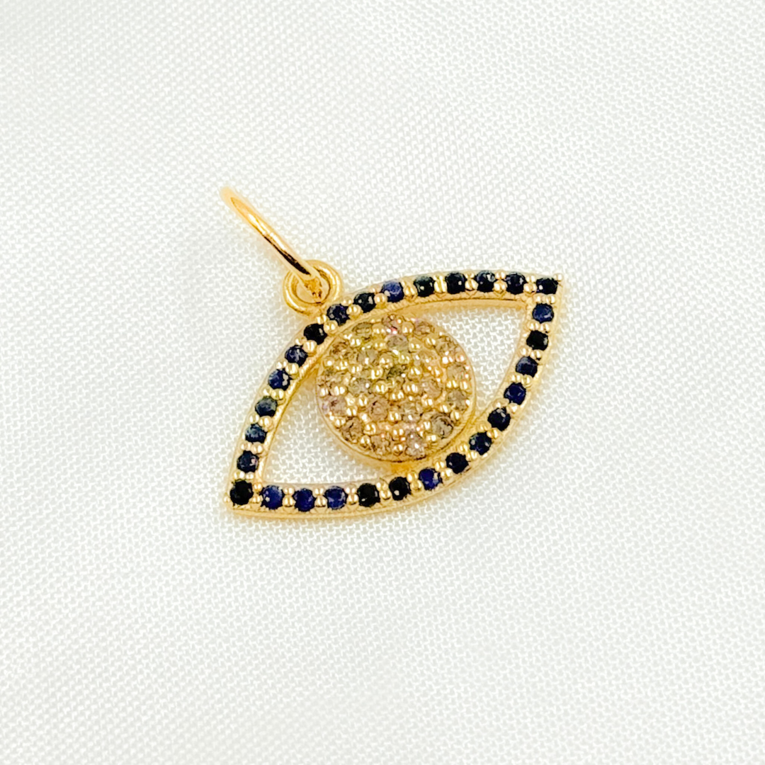 14K Gold Charm Evil Eye Pendant with Diamonds & Gemstone. GDP510