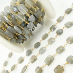 Load image into Gallery viewer, Grey Moonstone Rectangular Shape Gold Plated Wire Chain. MS41

