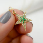 Load image into Gallery viewer, 14k Solid Gold Diamond &amp; Emerald Star Charm. GDP658
