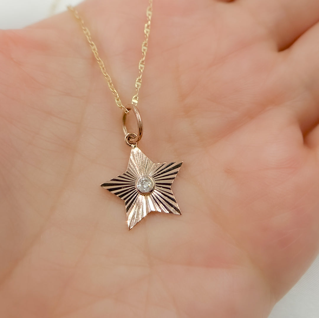 14k Solid White and Rose Gold Diamond Star. KG268