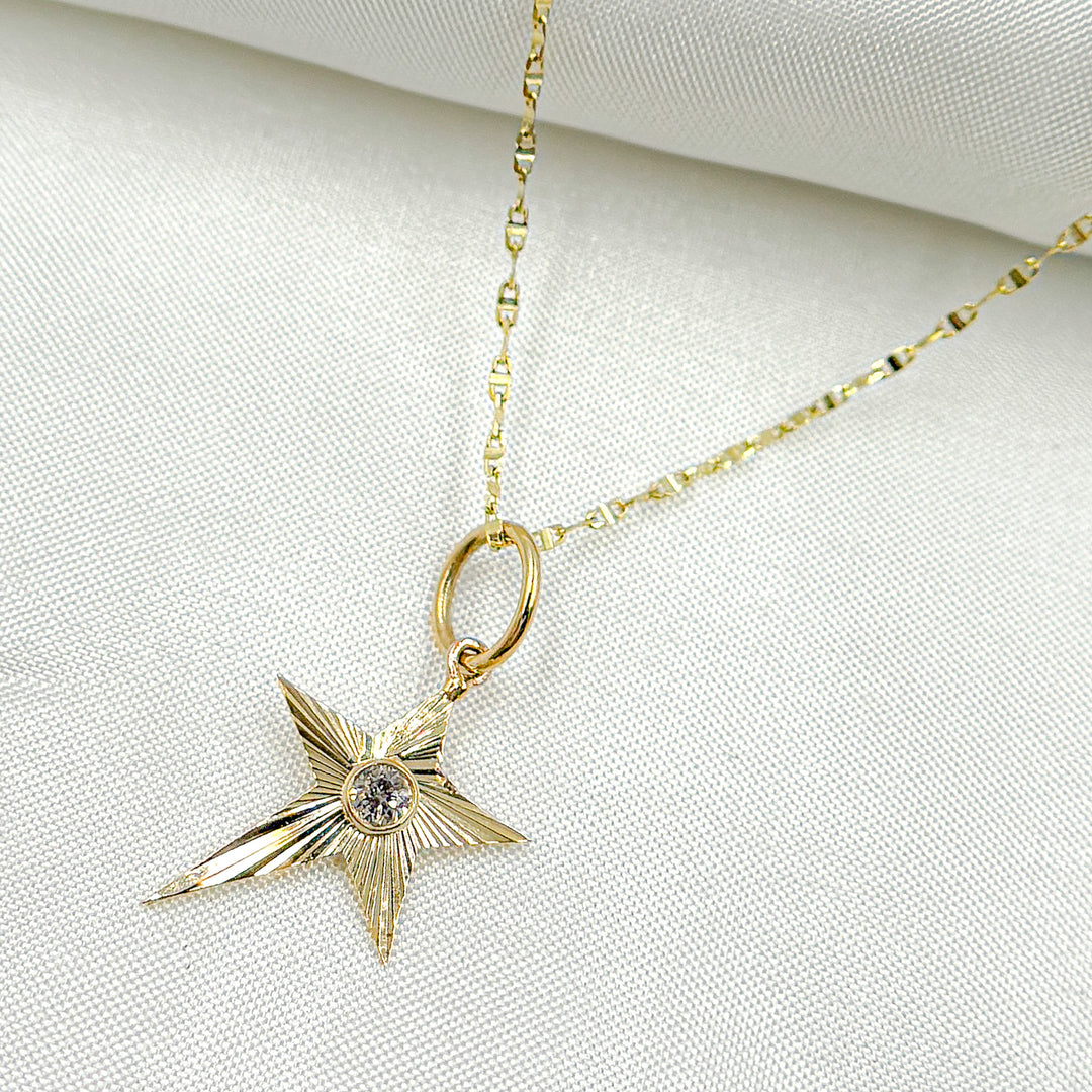 14k Solid Gold Star Diamond Charm. KG269