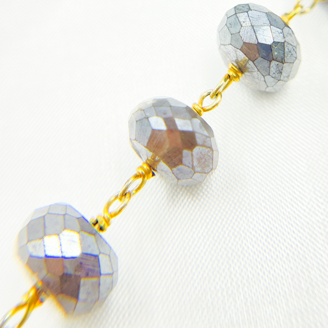 Coated Taupe Moonstone Gold Plated Wire Chain. CMS79