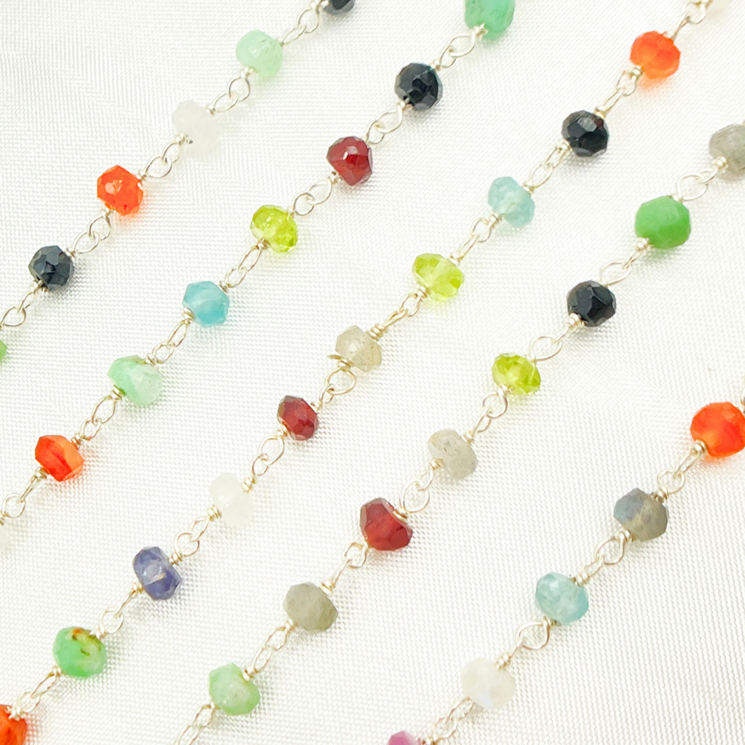 Multi Gemstone 925 Sterling Silver Wire Chain. MGS19