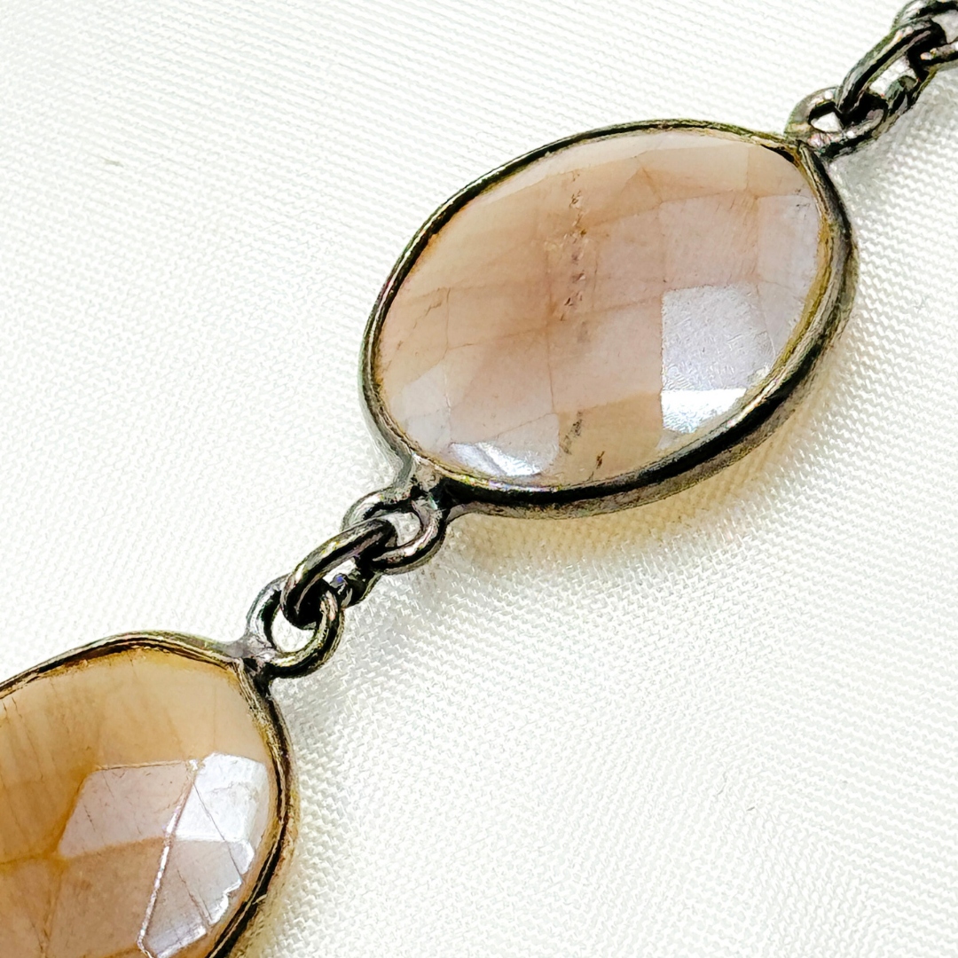 Multi Moonstone Oval Shape Bezel Oxidized Wire Chain. MMS2