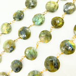 Load image into Gallery viewer, Labradorite Coin Shape Gold Plated Wire Chain. LAB73
