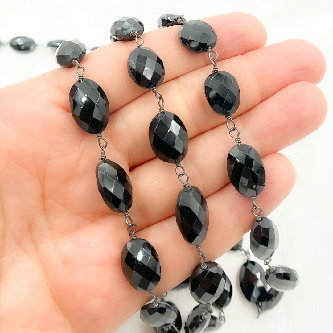 Black Spinel Oval Shape Oxidized Wire Chain. BSP44