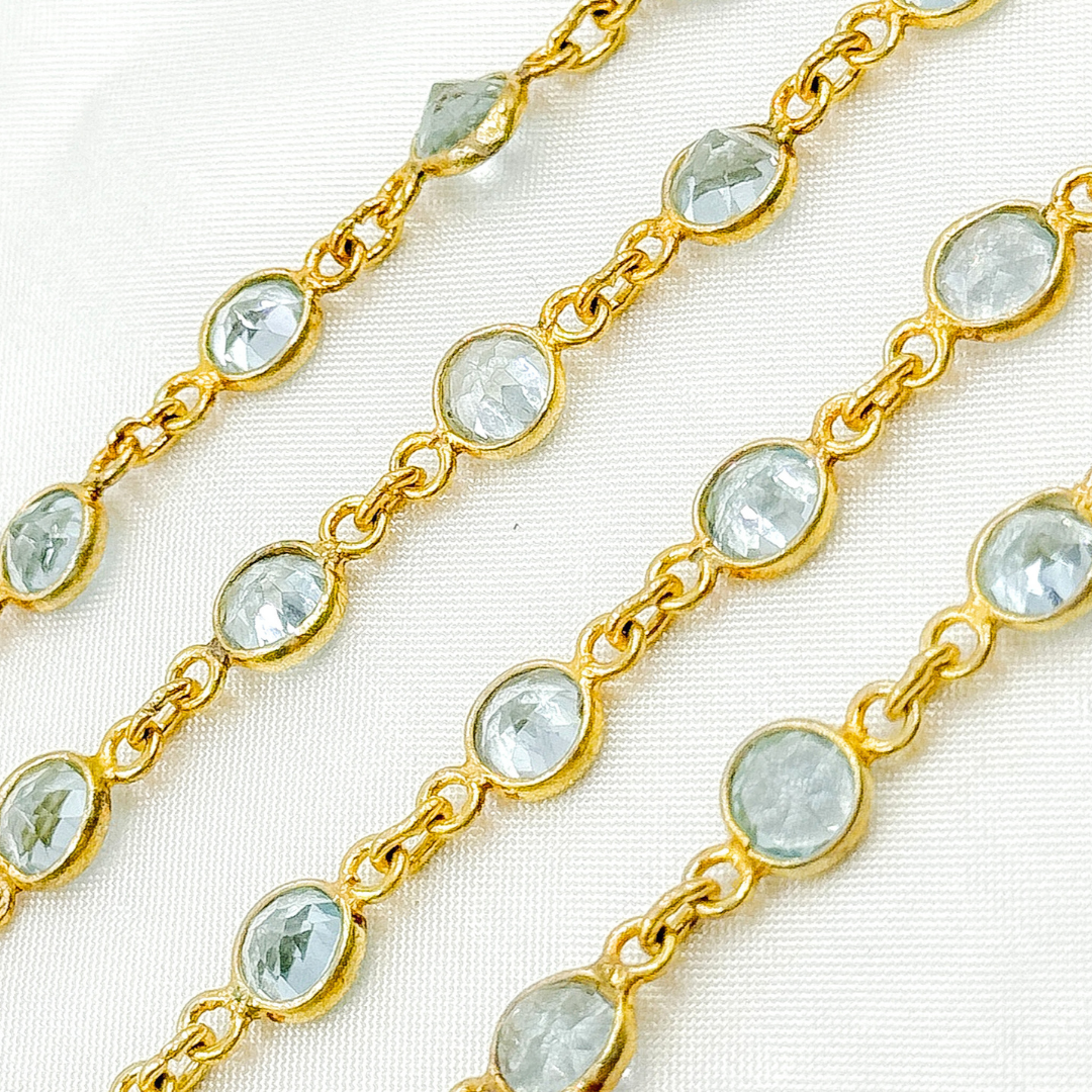 Sky Blue Topaz Round Shape Bezel Gold Plated Wire Chain. BT2