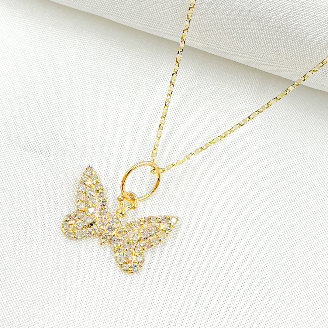 14k Solid Gold Diamonds Butterfly Charm. GDP614