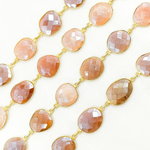 Load image into Gallery viewer, Coated Peach Moonstone Organic Shape Bezel Gold Plated Silver Wire Chain. CMS31
