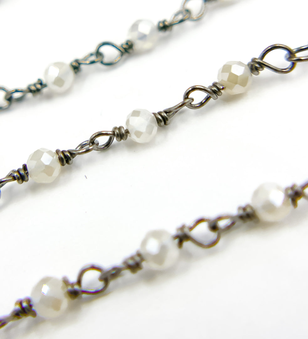 Coated Moonstone Oxidized 925 Sterling Silver Wire Chain. CMS48